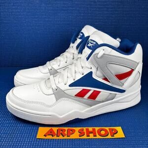 🔴 REEBOK ROYAL Men`s Size 11 White Blue Red Athletic Basketball Shoes HR0524